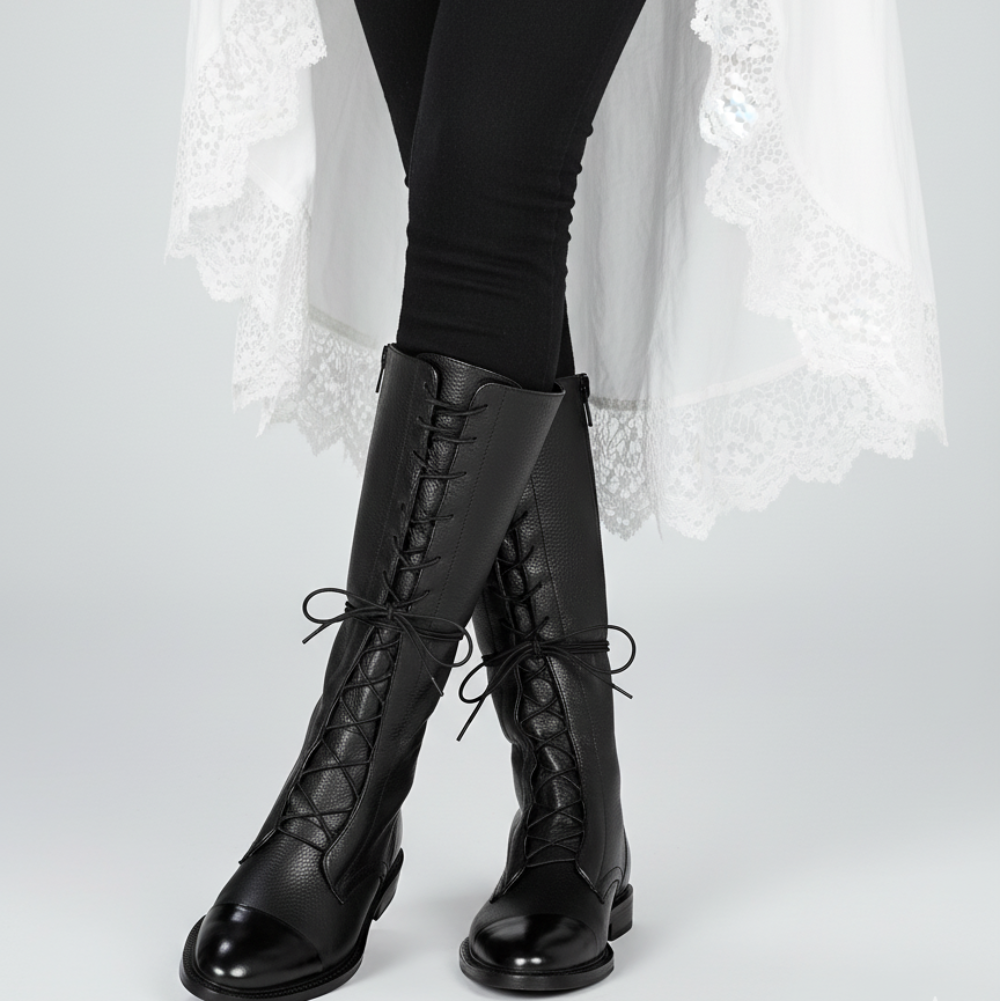 Stivaletti da donna alla caviglia in pelle con lacci, eleganti