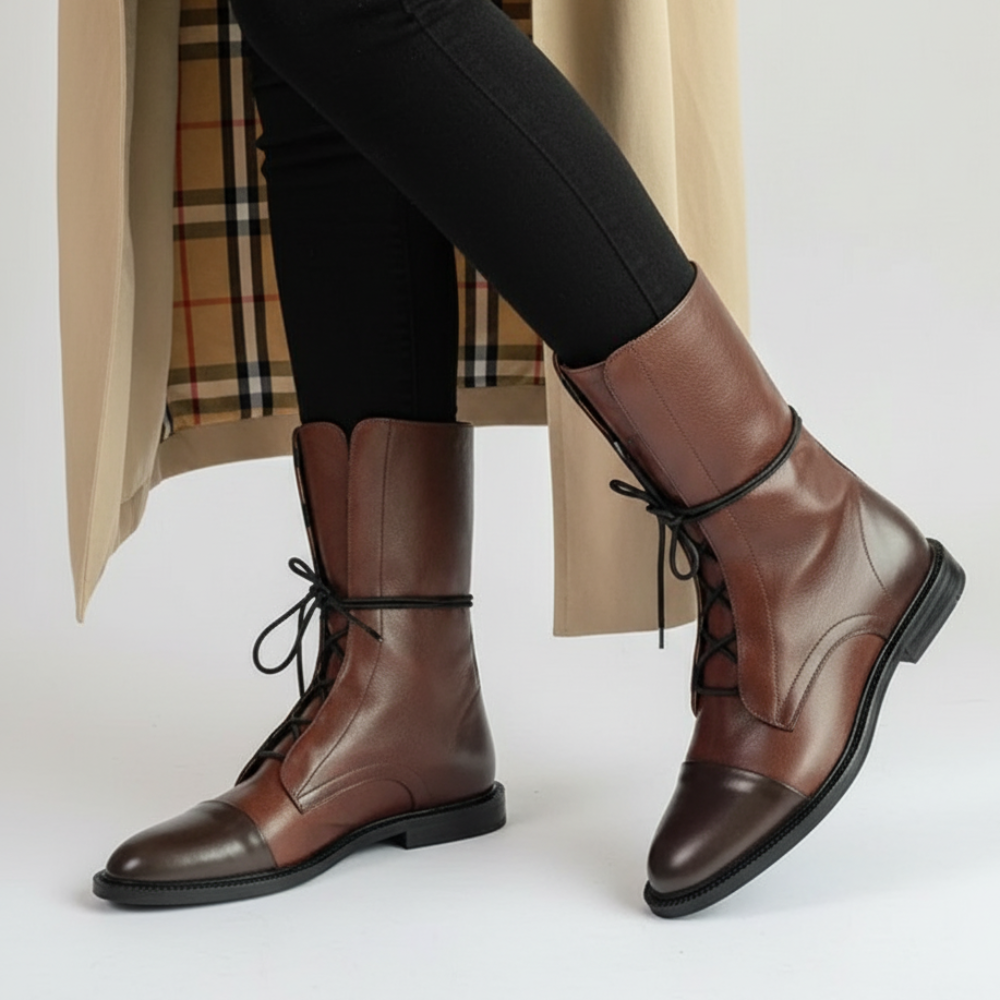 Stivaletti da donna alla caviglia in pelle con lacci, eleganti