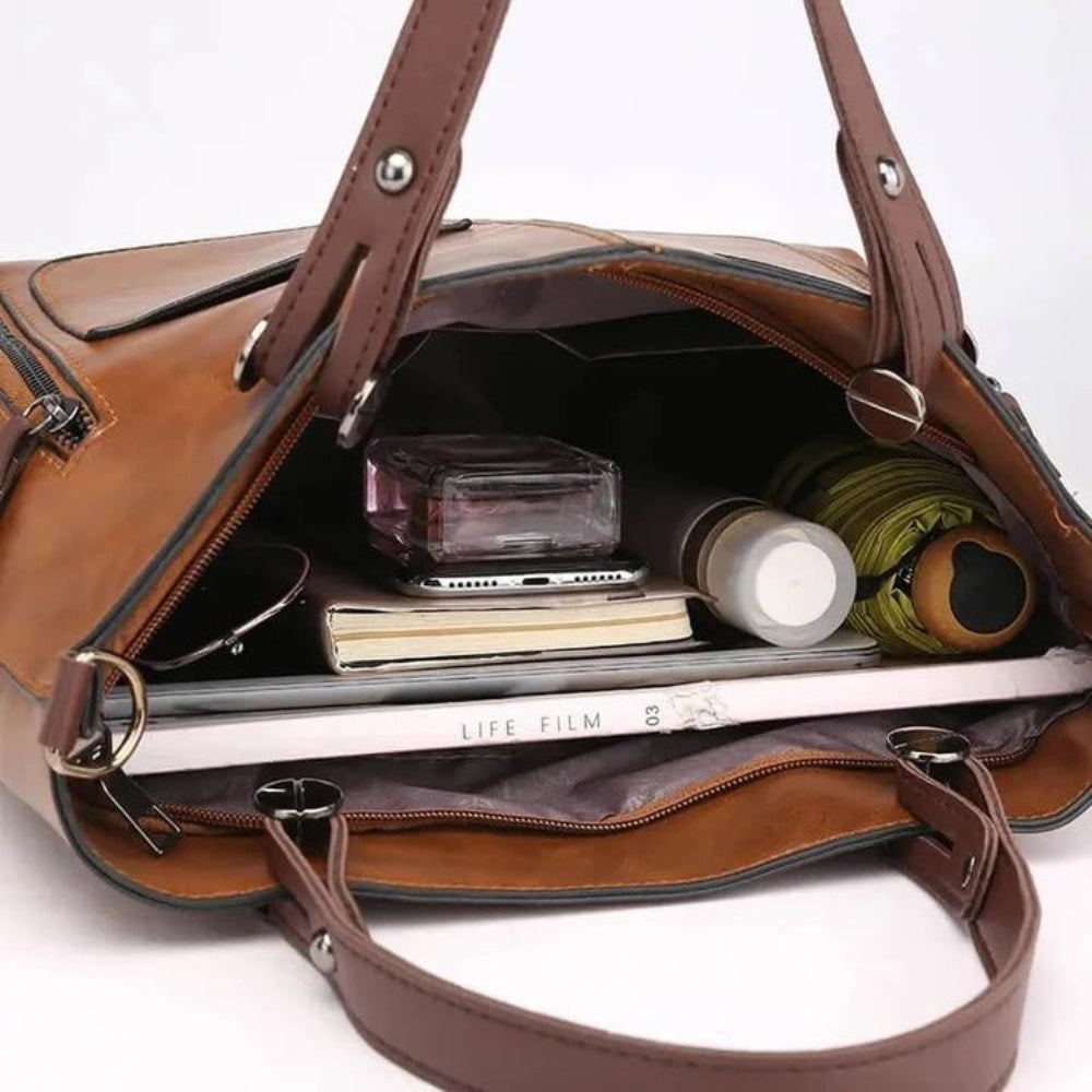Work Bag Women Vintage Leather Tote Handbag Office Travel - Image 5