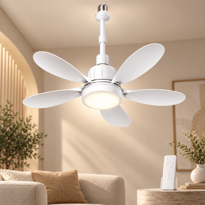 Ventilatore con attacco per lampadina, telecomando, risparmio energetico
