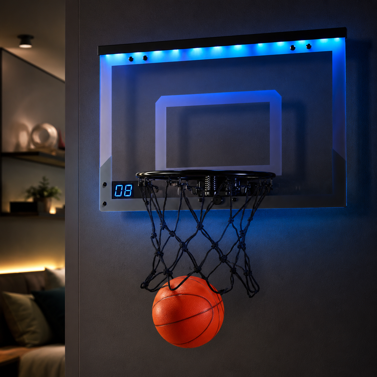Oplyst basketballkurv med elektronisk scoring til indendørs leg