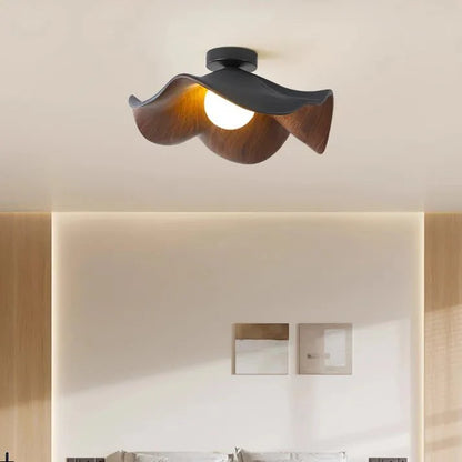 Skandinavisk Træ Lotus Loftlampe | Harpiks & Jern Moderne Indbygningslampe