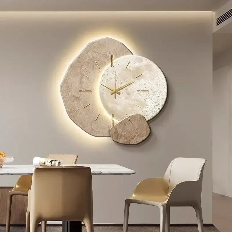 LumoClock | Stor Moderne Vægur | Stille Kvarts & LED-lys