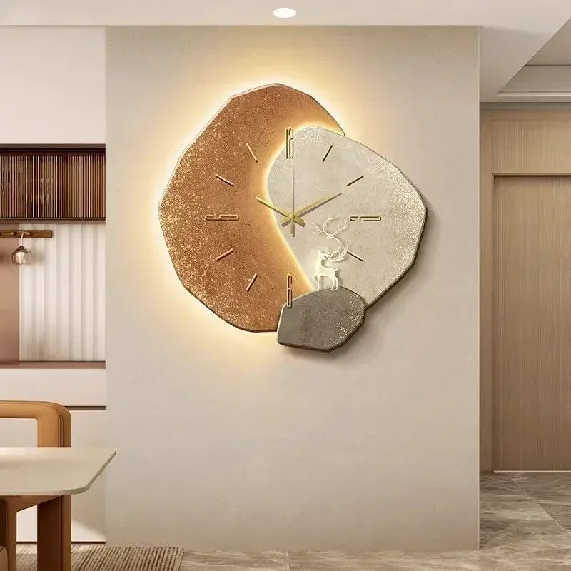 LumoClock | Stor Moderne Vægur | Stille Kvarts & LED-lys