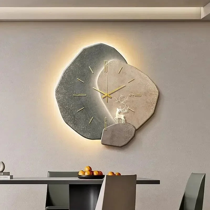 LumoClock | Stor Moderne Vægur | Stille Kvarts & LED-lys