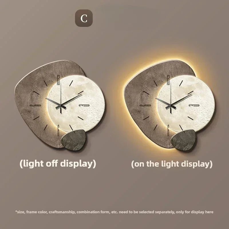 LumoClock | Stor Moderne Vægur | Stille Kvarts & LED-lys