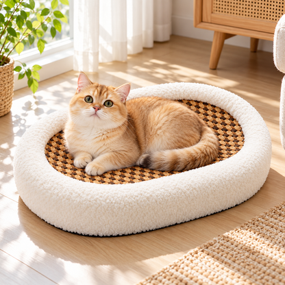 Luxury Plush Cat Bed Scratchable Lounger Cozy Round
