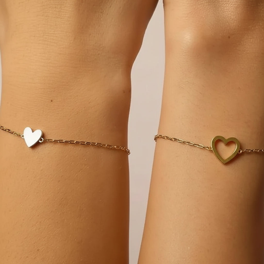Pulseira Ajustável com Corrente de Coração para Casais