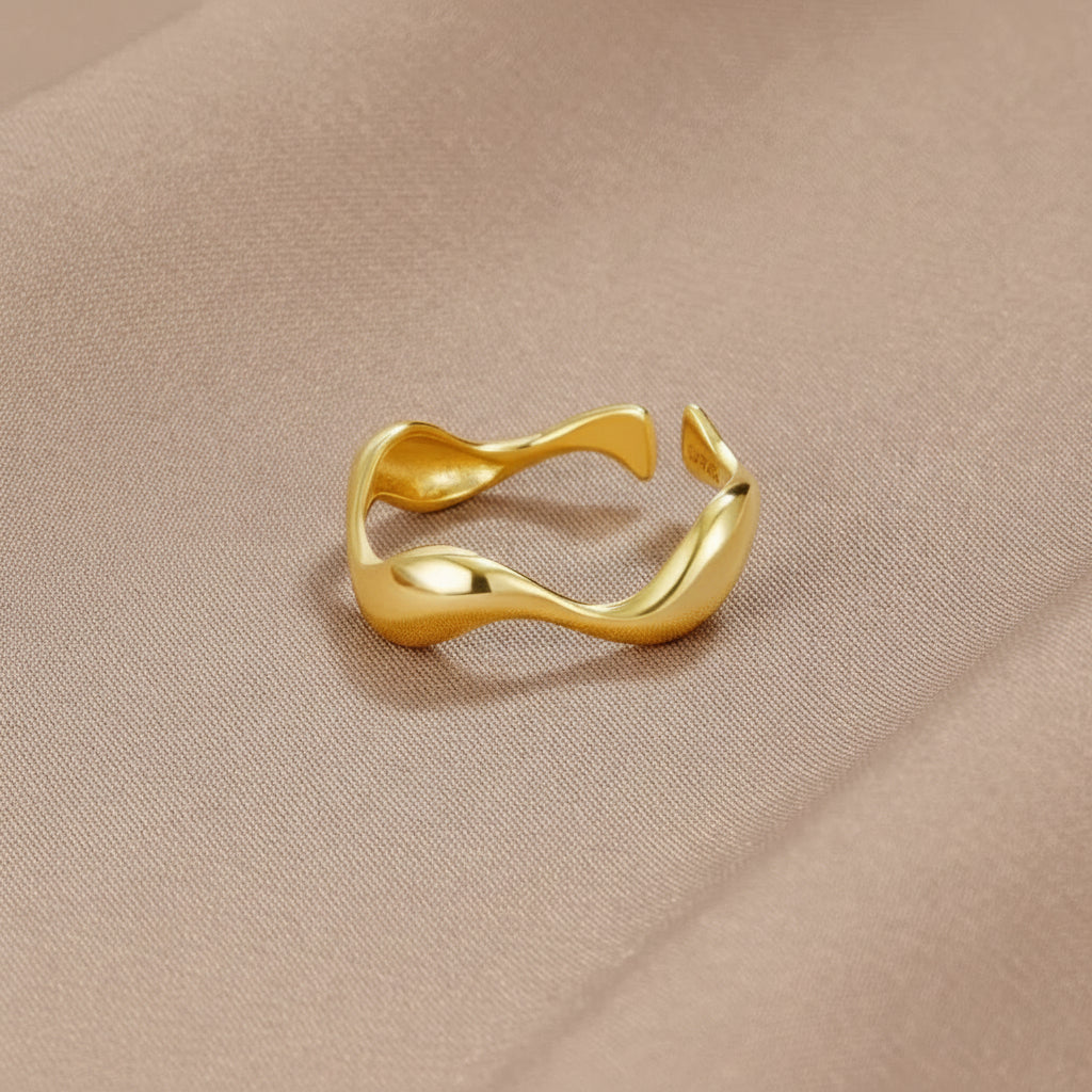 Inel minimalist din argint sterling, ajustabil, auriu, inspirat de ocean