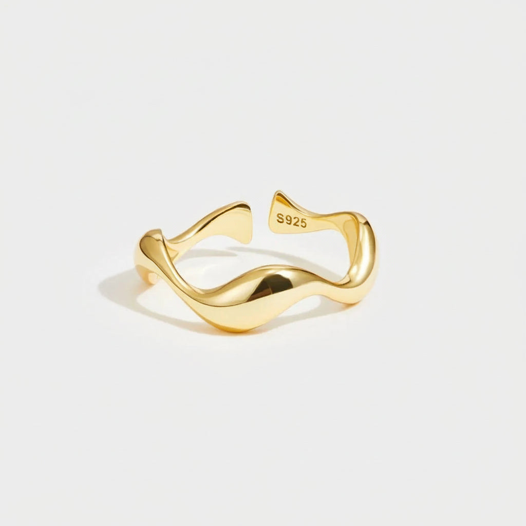 Inel minimalist din argint sterling, ajustabil, auriu, inspirat de ocean
