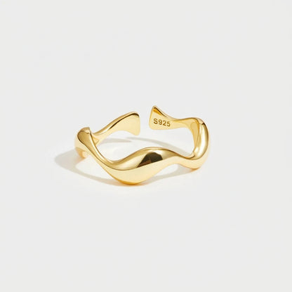 Inel minimalist din argint sterling, ajustabil, auriu, inspirat de ocean