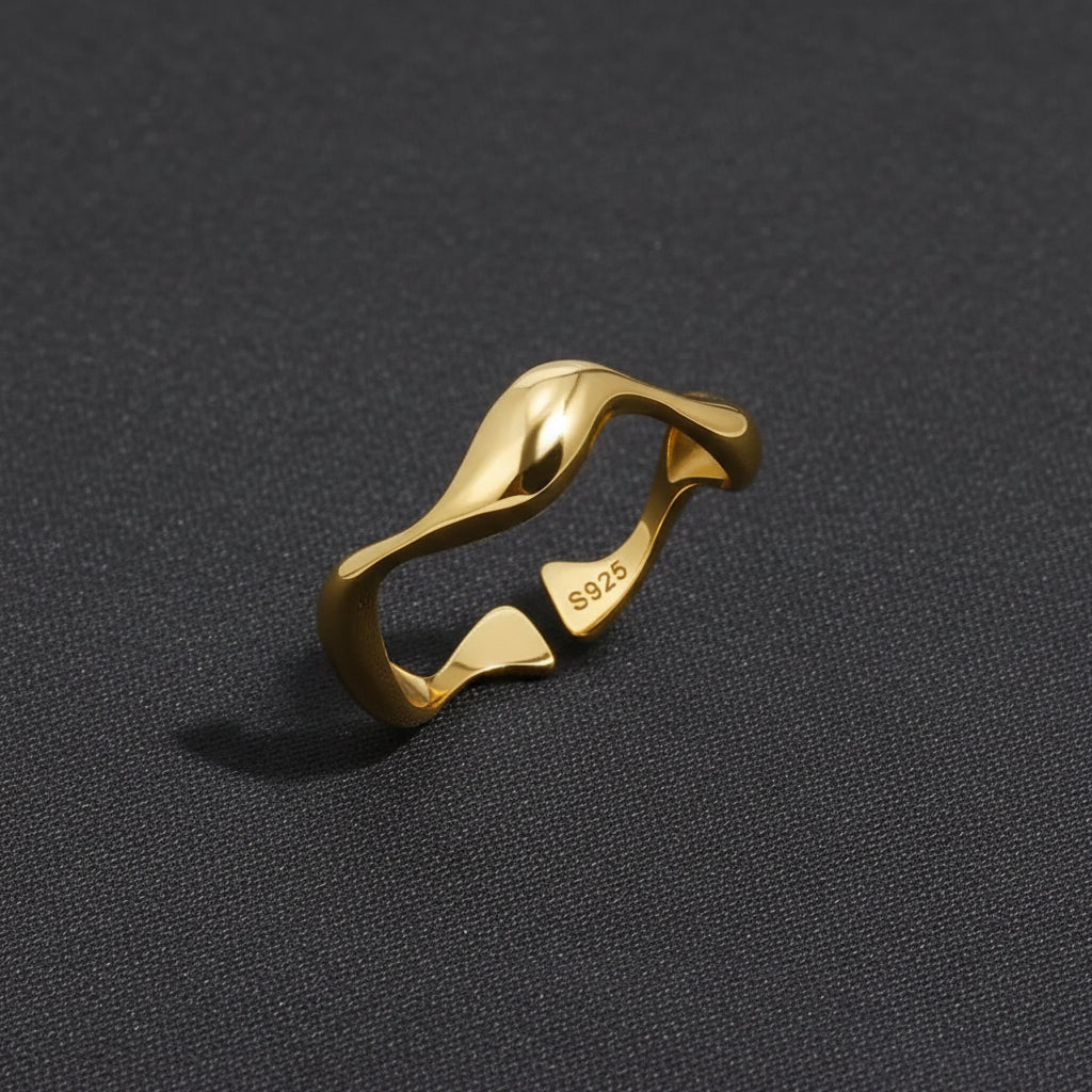 Inel minimalist din argint sterling, ajustabil, auriu, inspirat de ocean