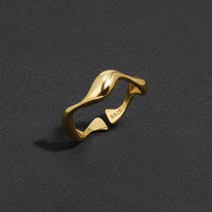 Inel minimalist din argint sterling, ajustabil, auriu, inspirat de ocean
