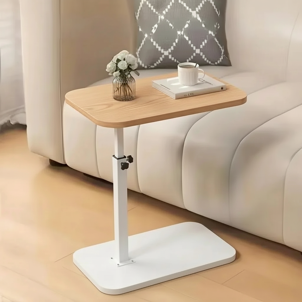 Side Table Adjustable C Shaped Walnut Laptop Sofa Table