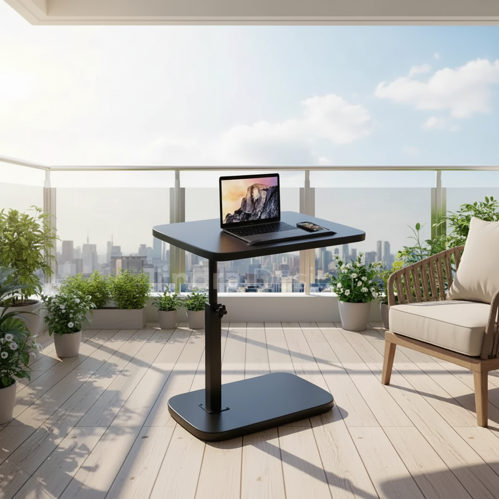 Side Table Adjustable C Shaped Walnut Laptop Sofa Table