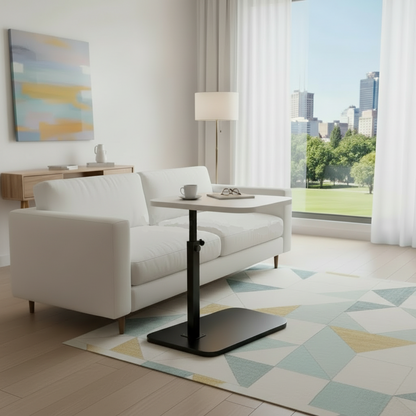 Side Table Adjustable C Shaped Walnut Laptop Sofa Table