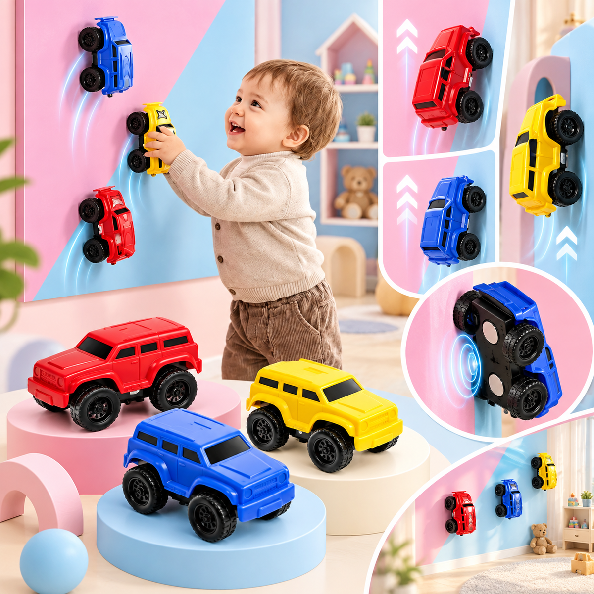 Carros de escalada magnéticos - brinquedo de escalada na parede para uma atividade divertida