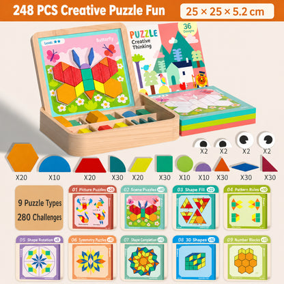Set di Gioco Educativo STEM con Blocchi di Legno Magnetici a Motivo