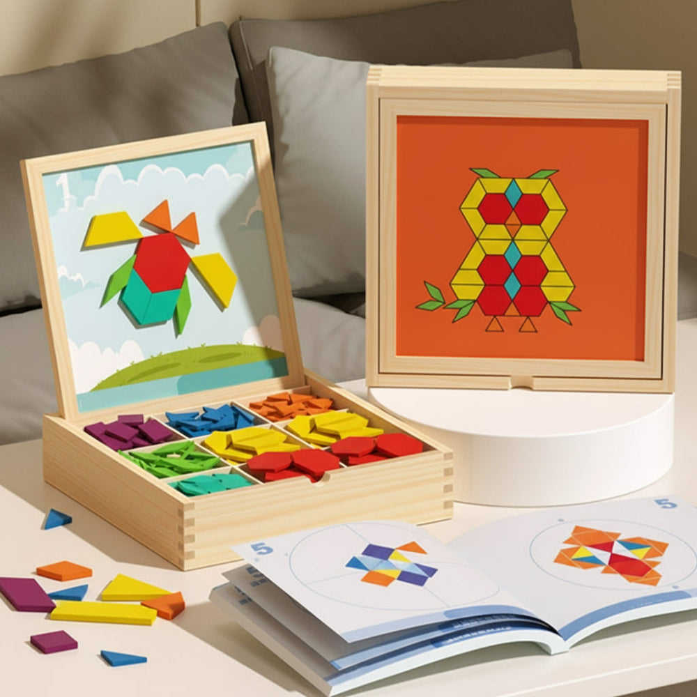 Magnetic Puzzle Wooden Pattern Blocks Educational STEM Toy Set ...