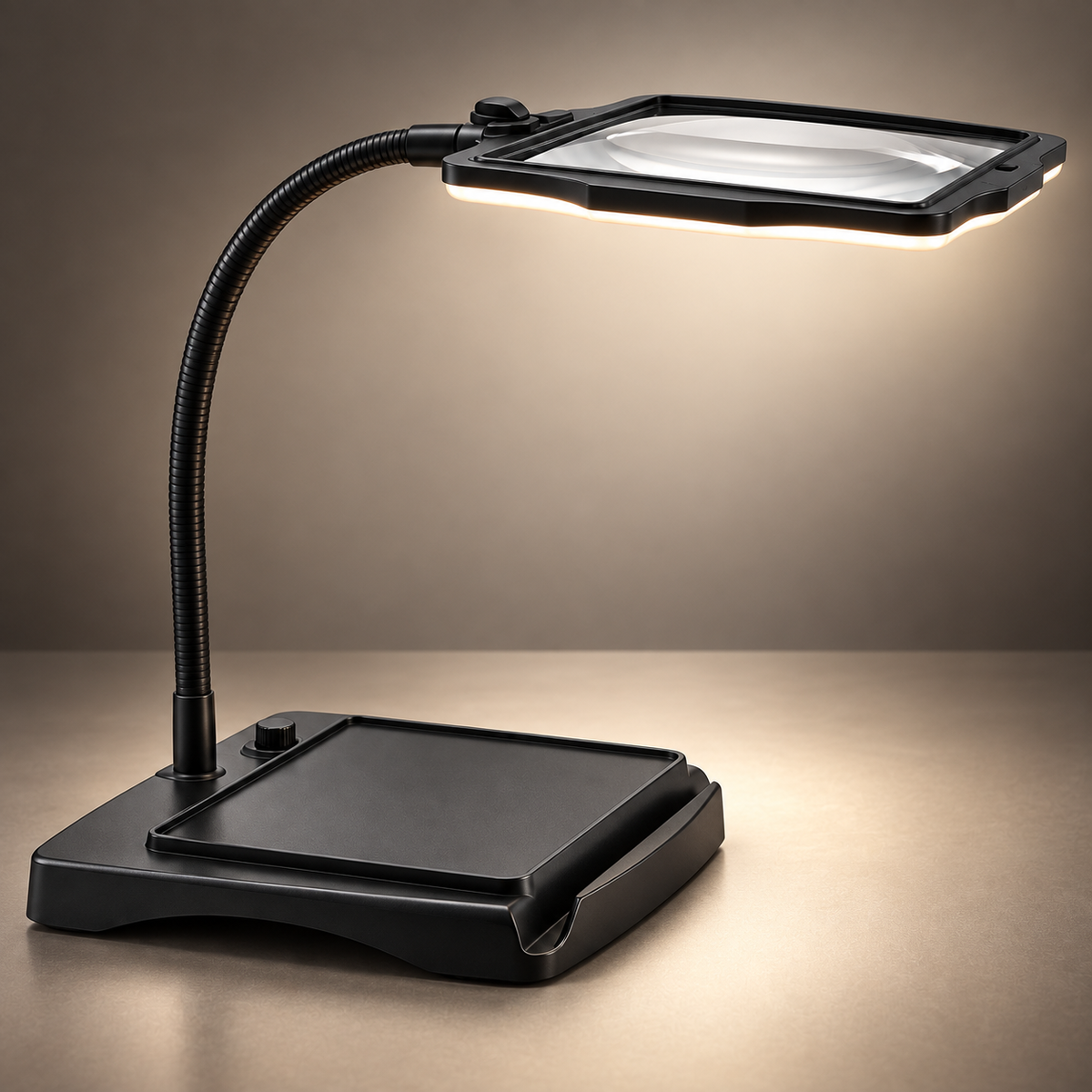 Forstørrelsesbordlampe med håndfri design og justerbar arm