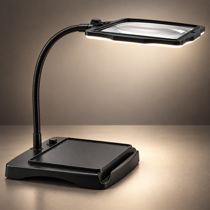 Forstørrelsesbordlampe med håndfri design og justerbar arm