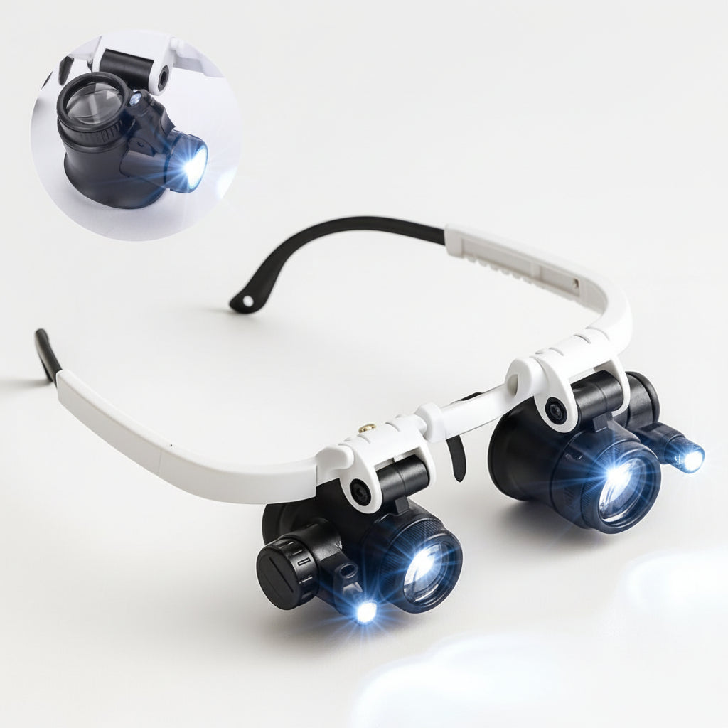 Lup Brille LED Forstørrelse Hovedbånd Justerbar Linse