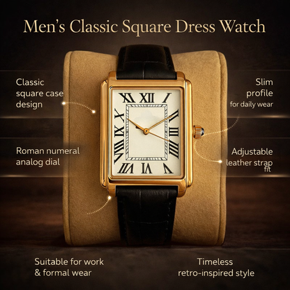 Reloj clásico de vestir para hombre, cuadrado, analógico, estilo retro