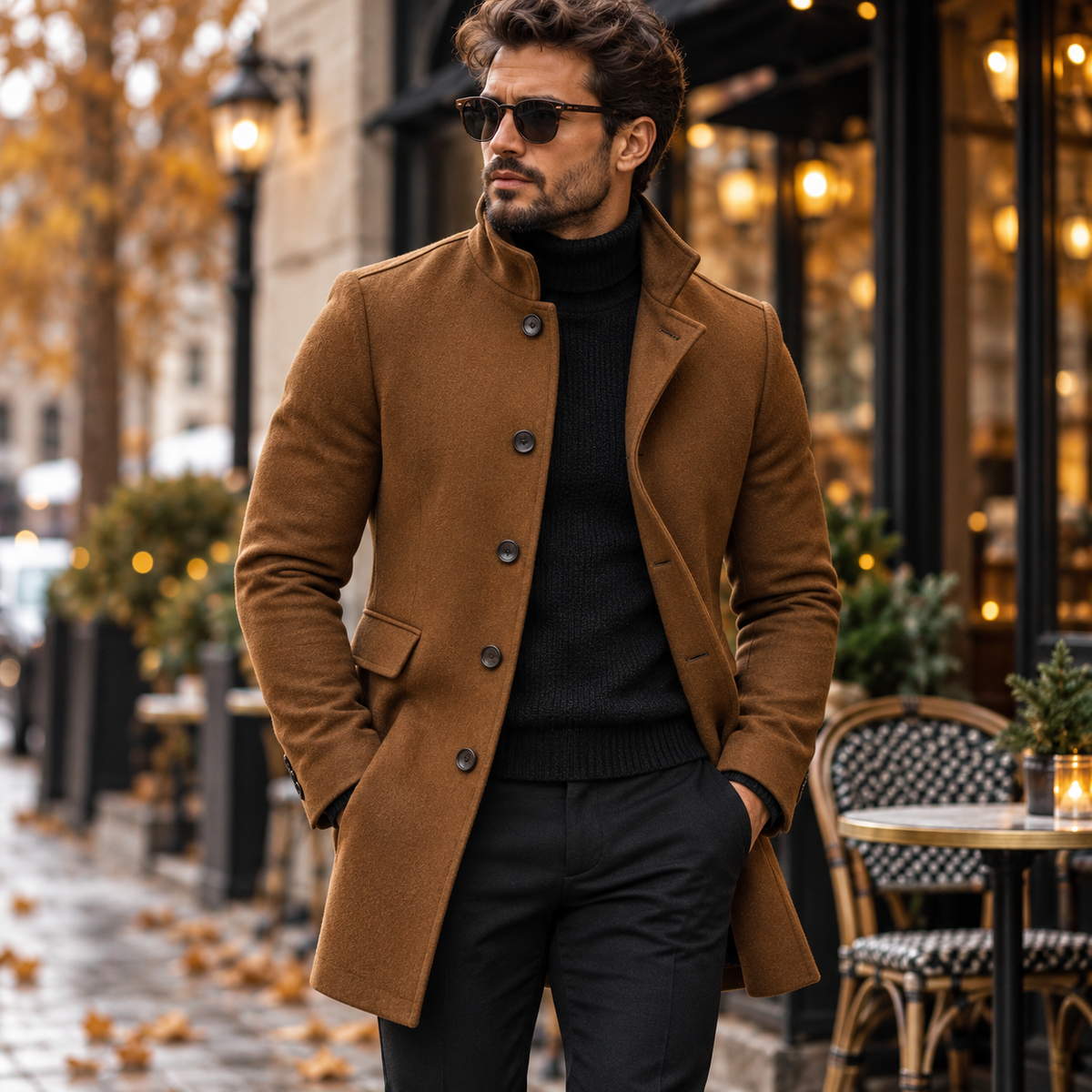 Cappotto da uomo per l'autunno con colletto dal design particolare | Cappotto