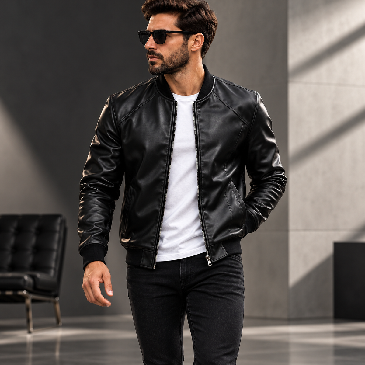 Bomberjacke für Herren mit glänzender Oberfläche, langen Ärmeln | Streetwear