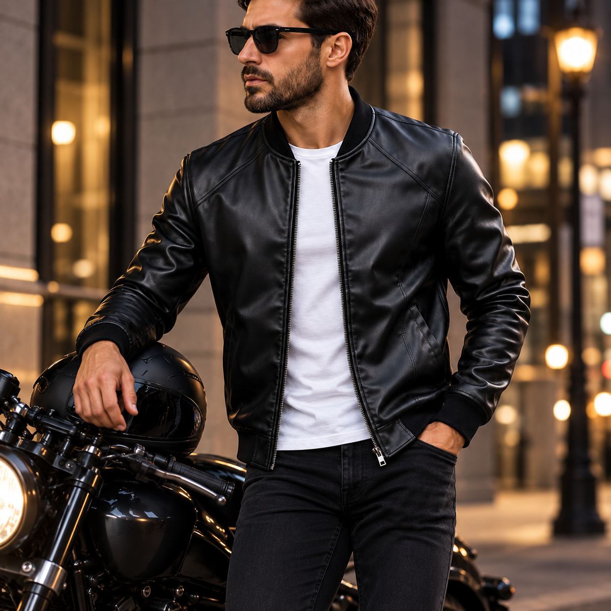 Bomberjacke für Herren mit glänzender Oberfläche, langen Ärmeln | Streetwear