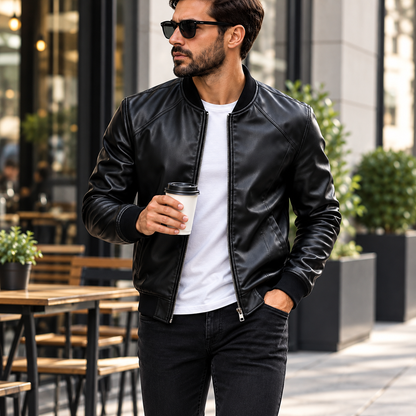 Bomberjacke für Herren mit glänzender Oberfläche, langen Ärmeln | Streetwear
