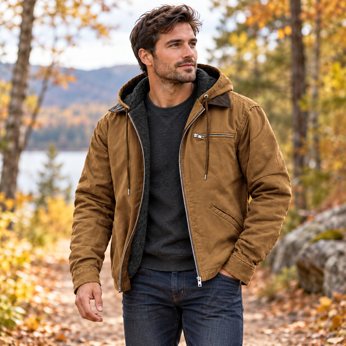 Chaqueta con capucha para hombre, aislante y de exterior | Uso duradero