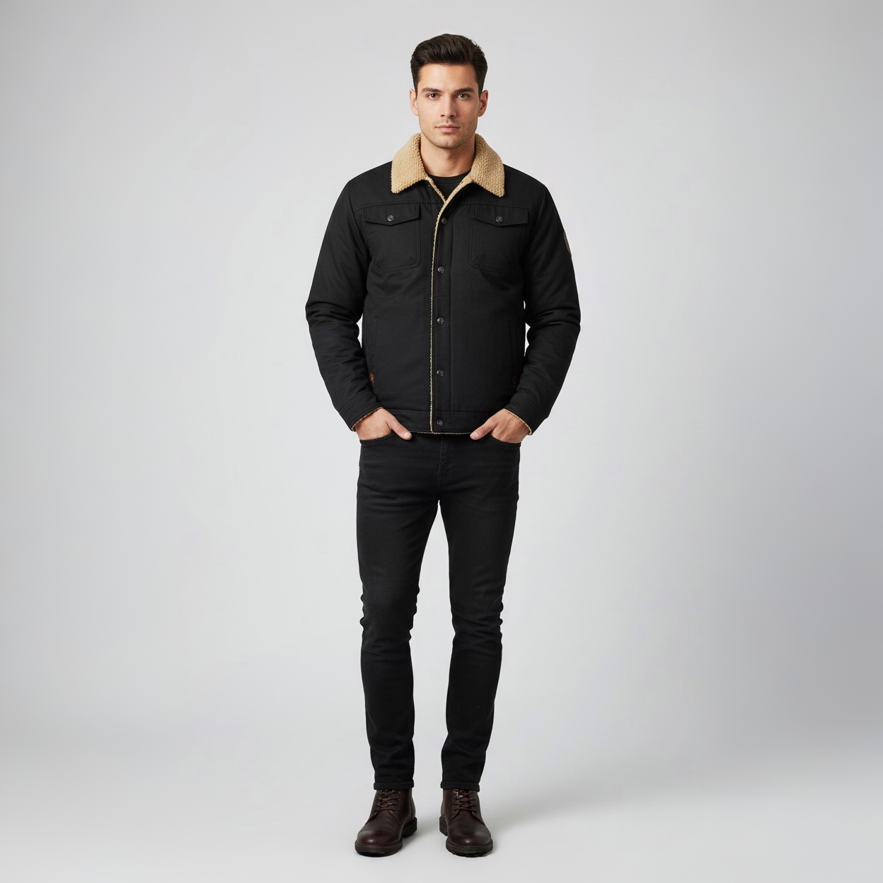 Herrejakke bomber med sherpafor vinterfrakke
