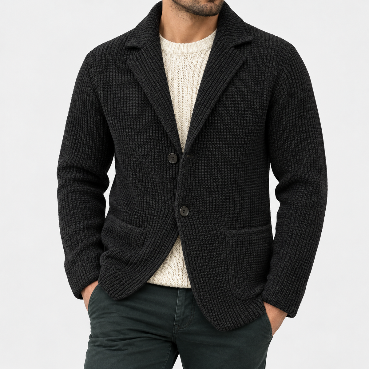 Afslappet strikket cardigan til mænd med knapper | lag-på-lag