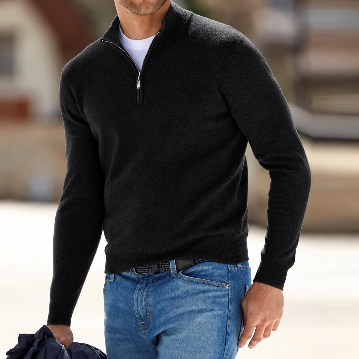 Herrenpullover mit langen Ärmeln und Reißverschlussdesign | Lässig