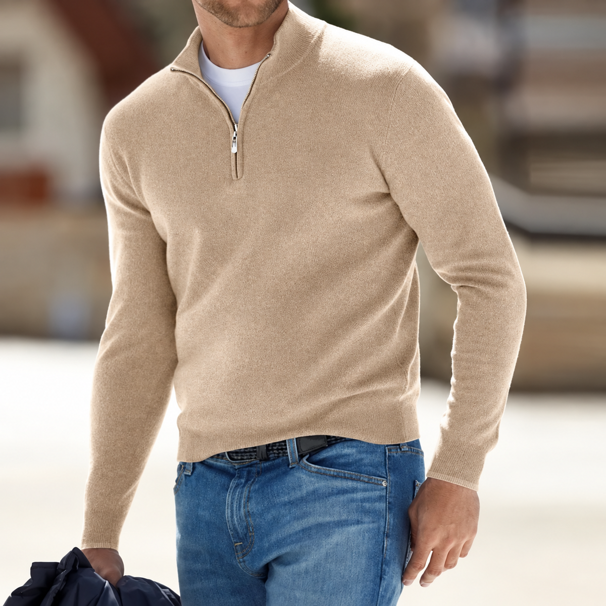 Herrenpullover mit langen Ärmeln und Reißverschlussdesign | Lässig