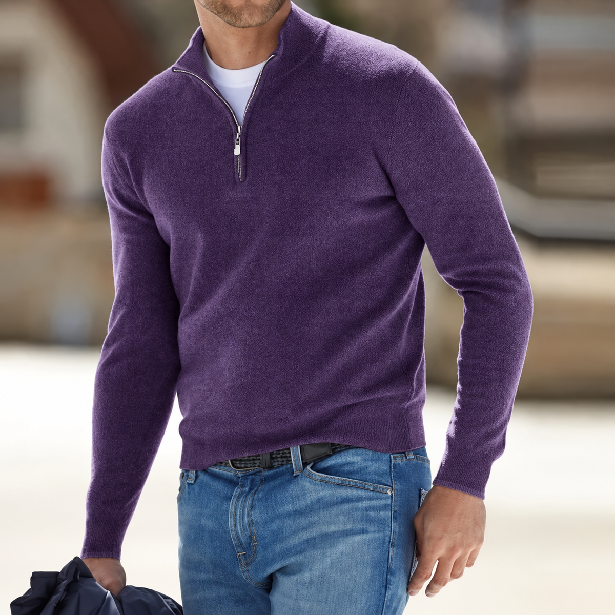 Herrenpullover mit langen Ärmeln und Reißverschlussdesign | Lässig