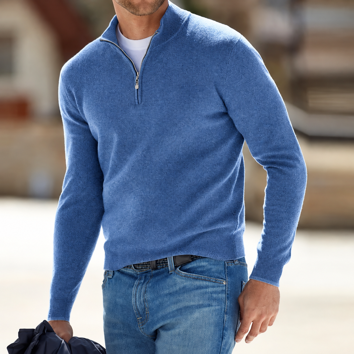 Herrenpullover mit langen Ärmeln und Reißverschlussdesign | Lässig