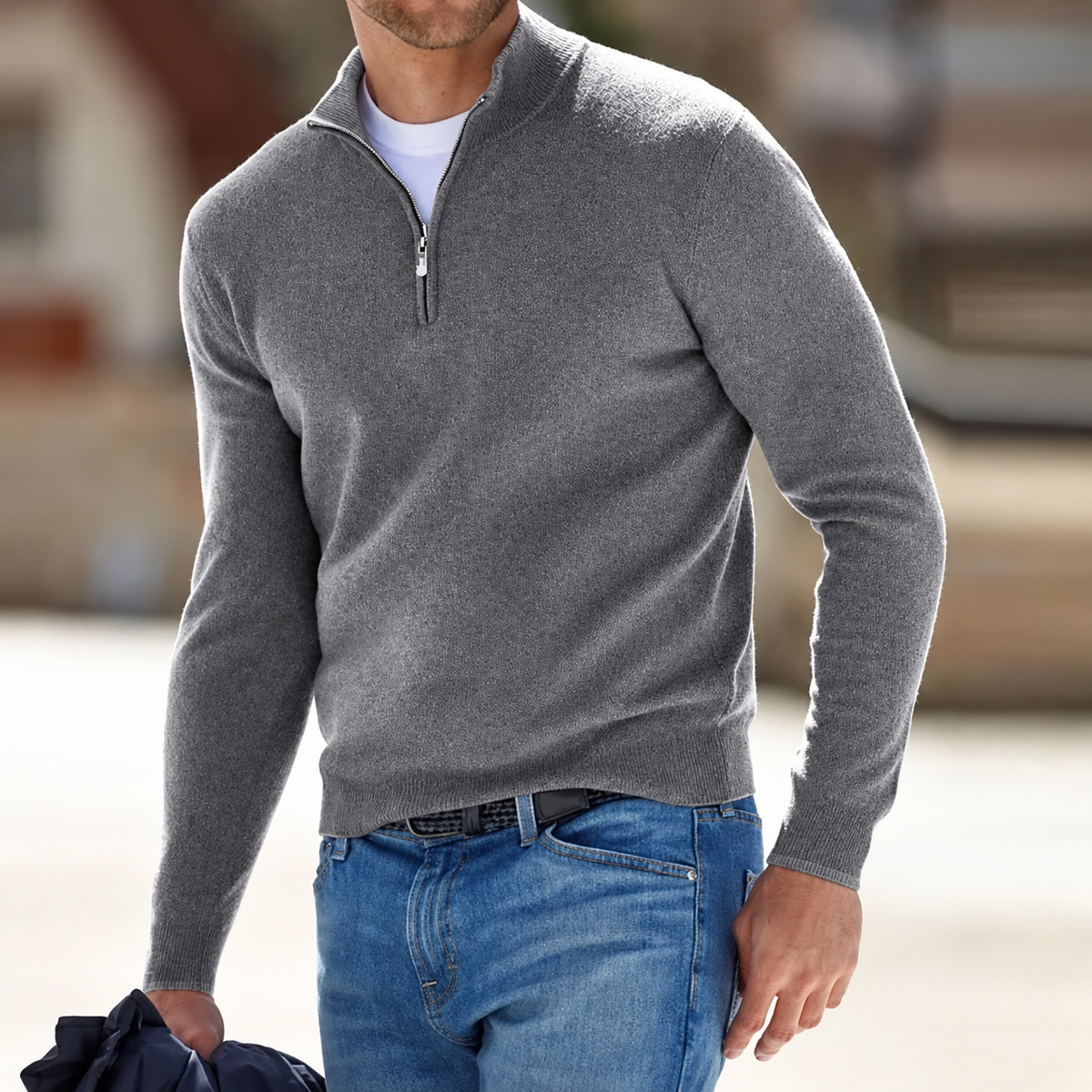 Herrenpullover mit langen Ärmeln und Reißverschlussdesign | Lässig