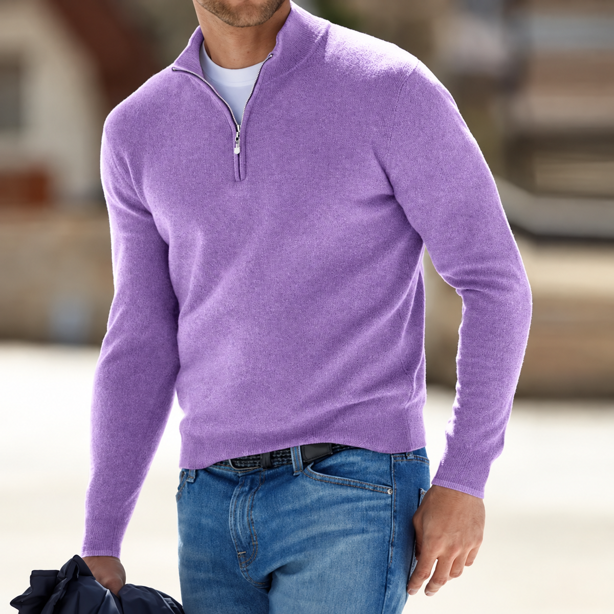Herrenpullover mit langen Ärmeln und Reißverschlussdesign | Lässig