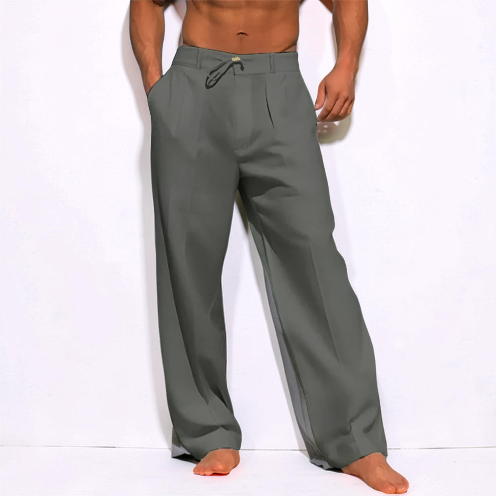 Pantalones para hombre casuales de corte relajado con cordón y pierna recta