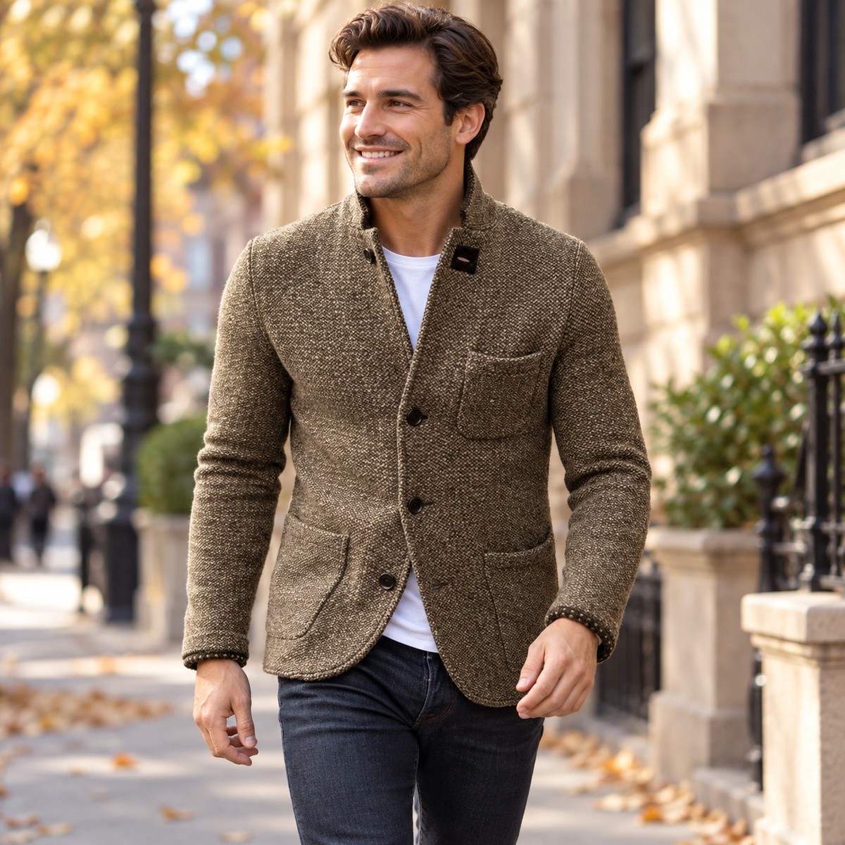 Casaco de malha retro para homem, roupa exterior casual | Sobreposição versátil