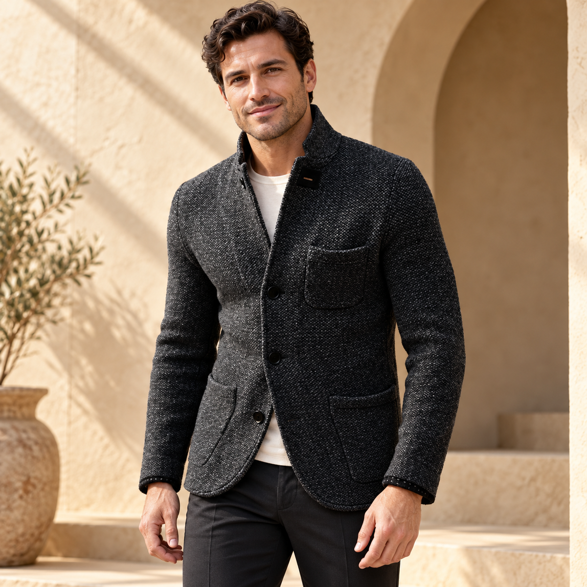 Casaco de malha retro para homem, roupa exterior casual | Sobreposição versátil