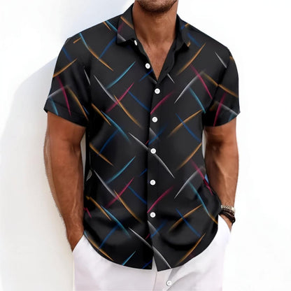 Camisa de hombre de manga corta con botones y diseño geométrico