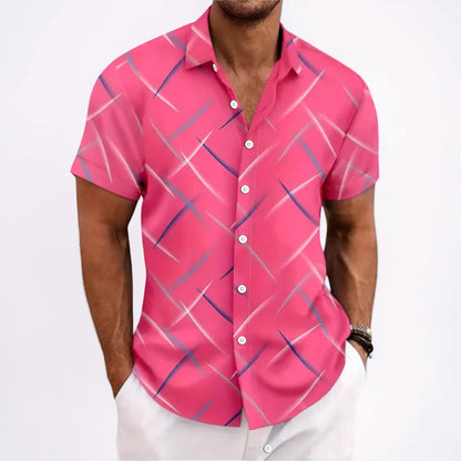 Camisa de hombre de manga corta con botones y diseño geométrico