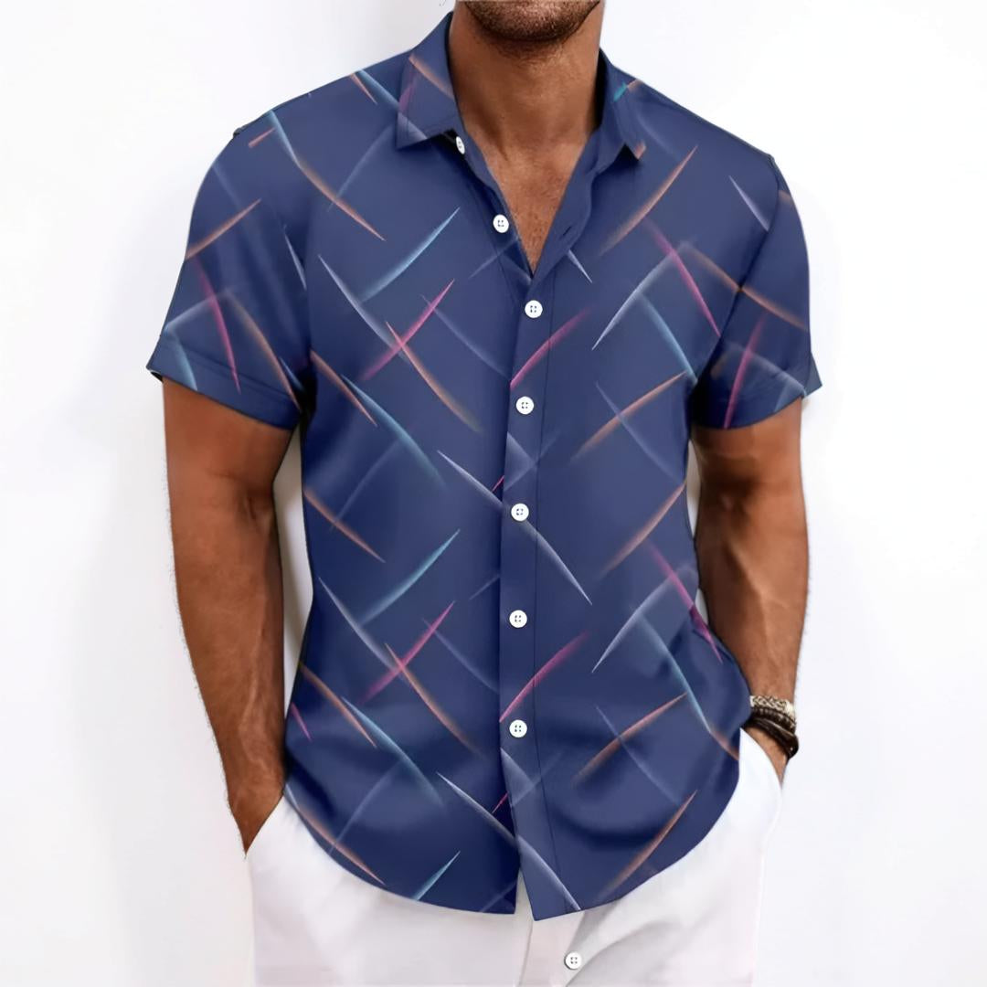 Camisa de hombre de manga corta con botones y diseño geométrico