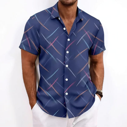 Camisa de hombre de manga corta con botones y diseño geométrico