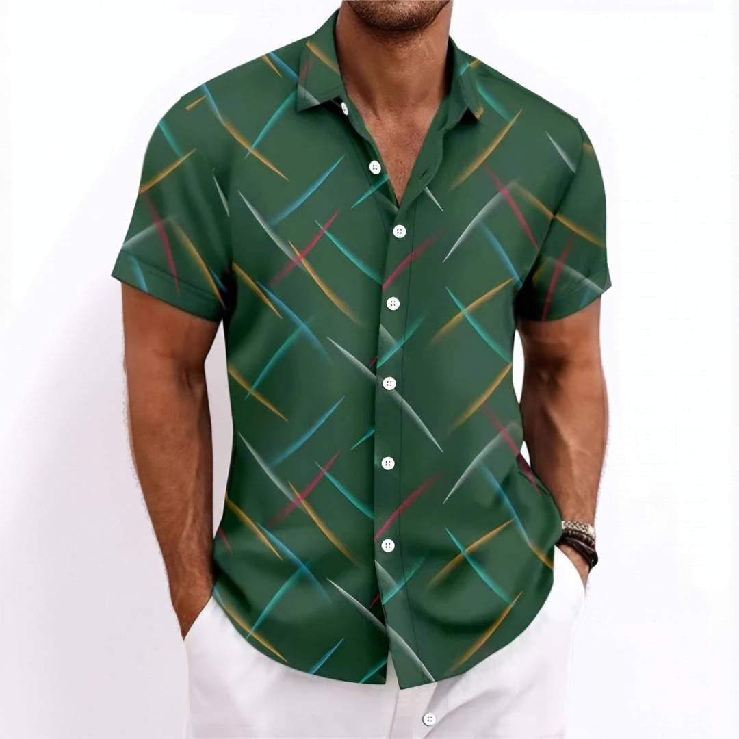 Camisa de hombre de manga corta con botones y diseño geométrico