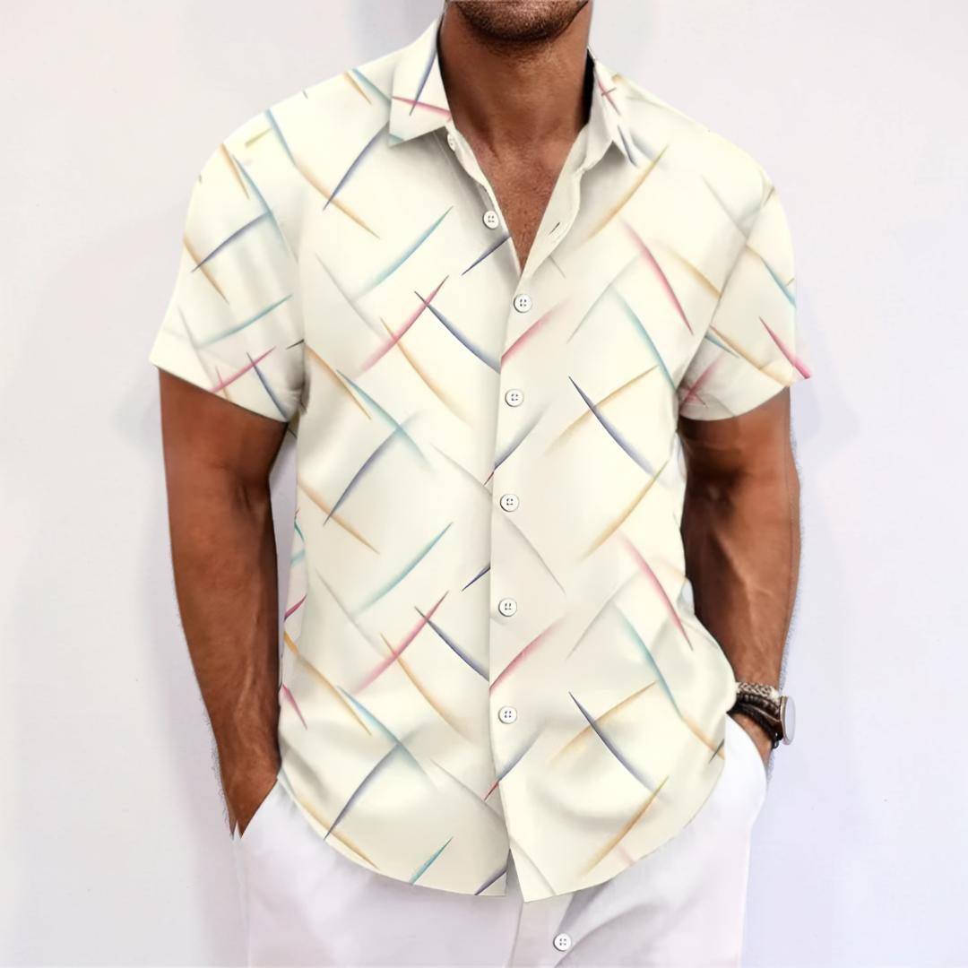 Camisa de hombre de manga corta con botones y diseño geométrico