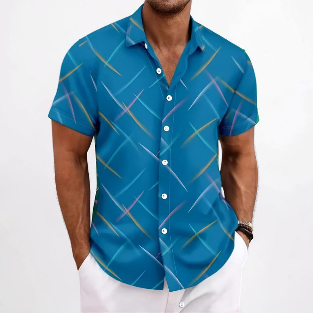 Camisa de hombre de manga corta con botones y diseño geométrico